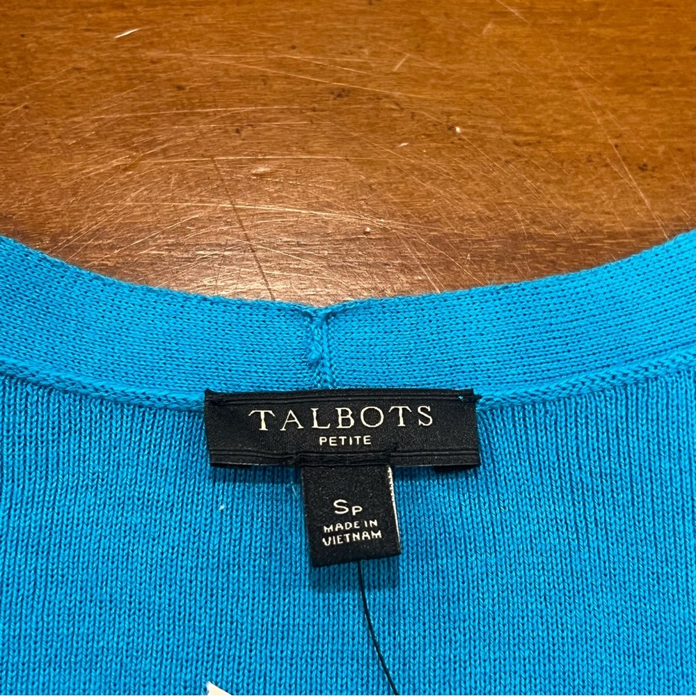 NWT Talbots Kelly Cardigan Sweater Blue PS Small Petite Elbow Length V-Neck - Picture 12 of 16